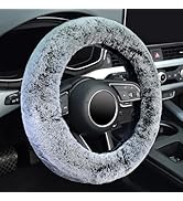 KAFEEK Frost Fluffy Microfiber Plush Steering Wheel Cover for Winter Warm, Universal 15 inch Soft...