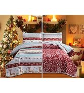 Jessy Home Christmas Bedding Set Queen Size Christmas Quilt Bedspread Xmas Reversible Christmas C...