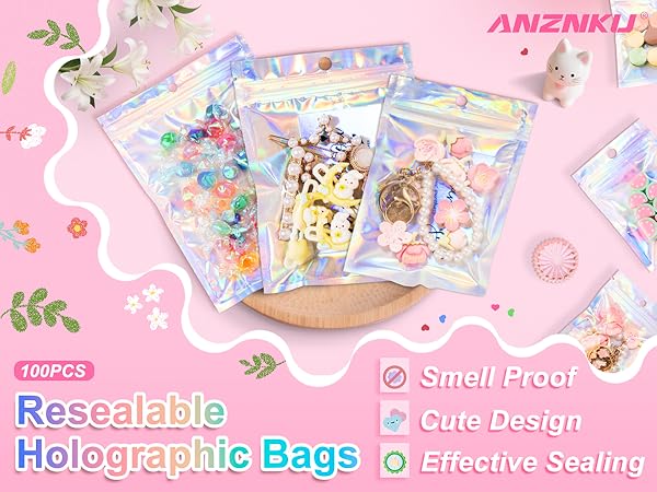ANZNKU Resealable Holographic Bags