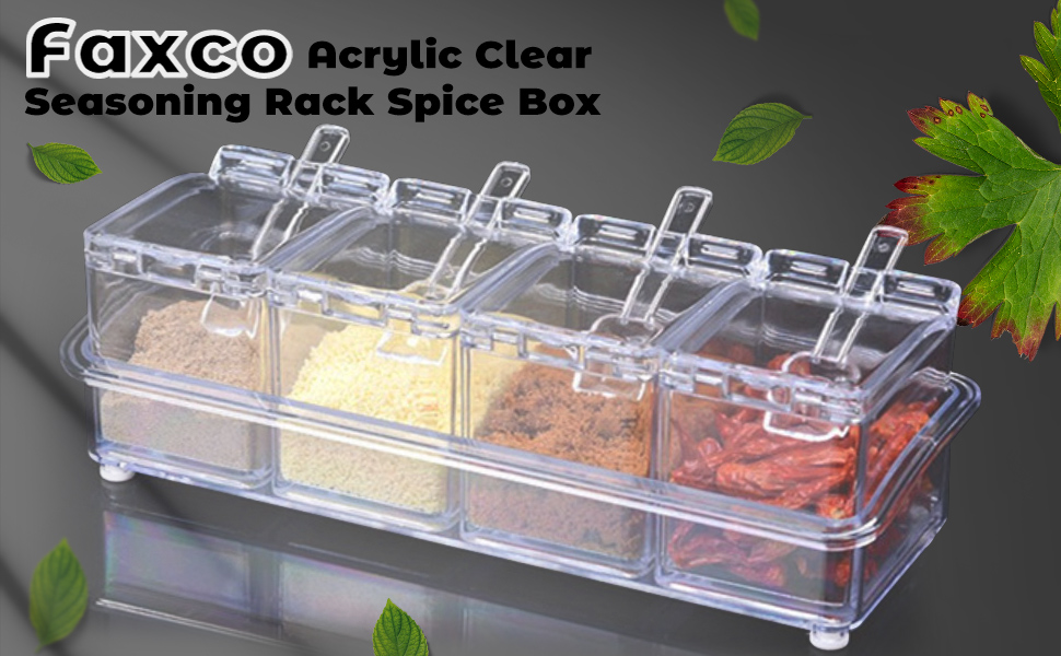 Faxco 4-Cell Clear Seasoning Rack Spice Box