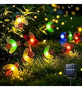 ASFSKY Bee Solar String Lights Outdoor Waterproof, 50LED Honey Bumble Bee Decor Lights, 8 Modes S...