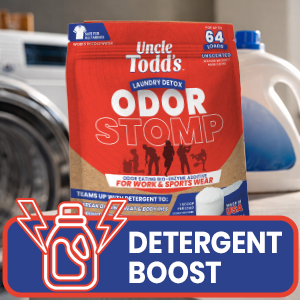 Uncle Todd’s Odor Stomp boost detergent, laundry booster powder, improves wash performance