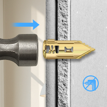 Simply tap the metal anchor directly into the drywall using a hammer. No drilling, no dust!