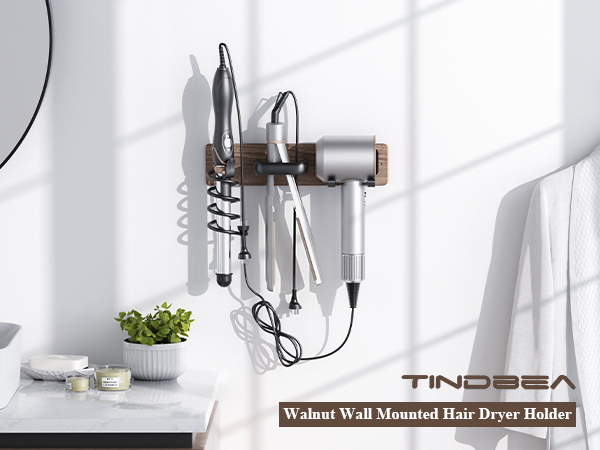 Walnut Hair Dryer Holder Curling Iron Holder Flat Iron