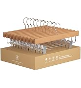 StorageWorks Pants Hangers with Clips, Wooden Clothes Hanger for Skirts, Jeans, Shorts, 10 Pack