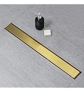 SaniteModar Linear Shower Drain, Gold Shower Drain 24 inch with 2 in 1 Tile Insert and Flat Panel...