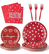 G1ngtar 96Pcs Valentine’s Day Heart Party Plates Supplies - Love Heart Party Tableware Decoration...