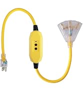 EP 3 Ft Lighted GFCI Extension Cord with 3 Electrical Power Outlets - 12/3 SJTW Heavy Duty Yellow...