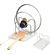 Aenfaiy 2 in 1 Pot Lid Holder & Spoon Rest for Kitchen Counter, Plastic Utensil Rest with Stainle...