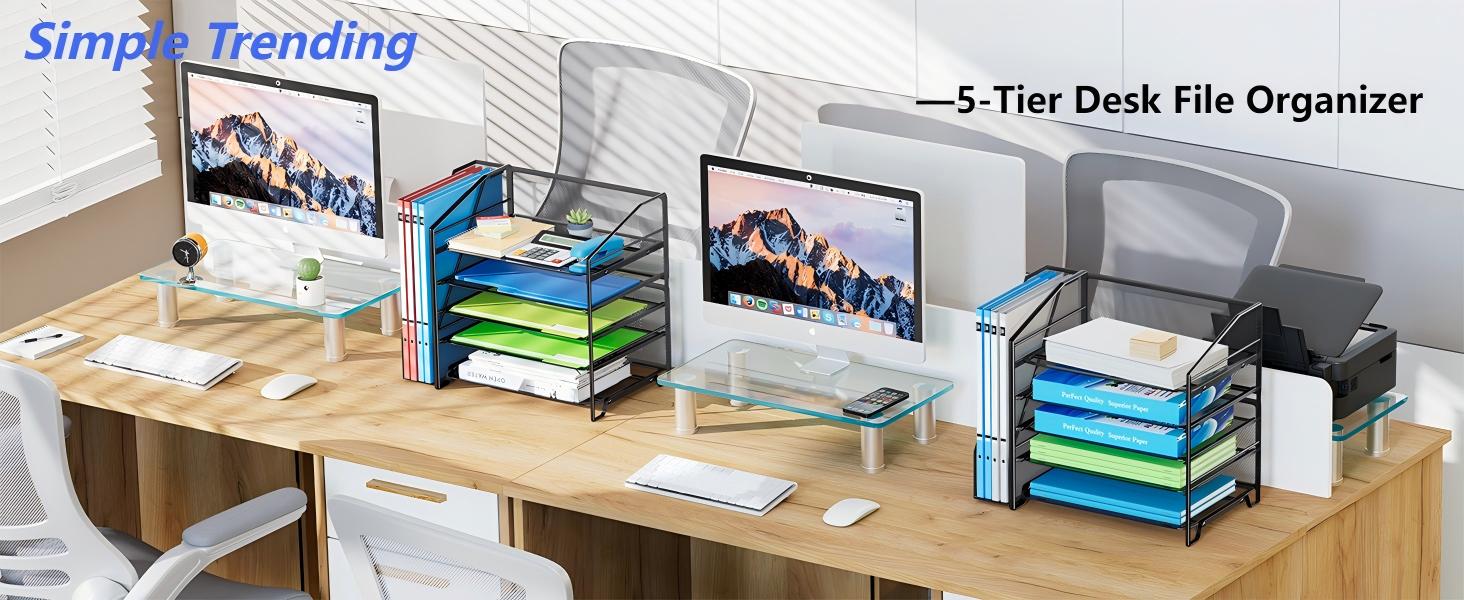 Simple Trending 5-Tier Desk File Organizer with Side File Shelf