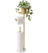 Standing Toilet Paper Holder Gold with 7.9" Big Tray, 2.2Lbs Heavier Marble Base, Freestanding Pa...