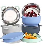Bakpoco Baby Suction Bowls with Lids 4-Pack, 2-in-1 Stainless Steel 304 Toddler Bowl & Removable ...