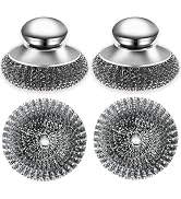 2Pack Stainless Steel Wool Scrubber with Handle, Dish Scrubbers with 2 Pcs Replacement Scrubbing ...