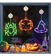 LOLStar Halloween Decorations 3 Pack Orange Pumpkin Green Spider Purple Witch Hat Halloween Windo...