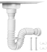 iFealClear 2 Pack 1-1/2" P-Trap Pipe, Flexible Sink Drain Pipe with 2 Rubber Sealing Rings, Expan...