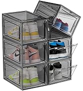 Upgrade Harder Solid Plastic Shoe Organizer, Shoe Storage with Magnetic Front Door, 6 Pack Shoe B...