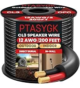 PTASYGK 12/2 Outdoor Speaker Wire - OFC Direct Burial Speaker Cables CL3 CL2 Rated 200 Feet, UV R...