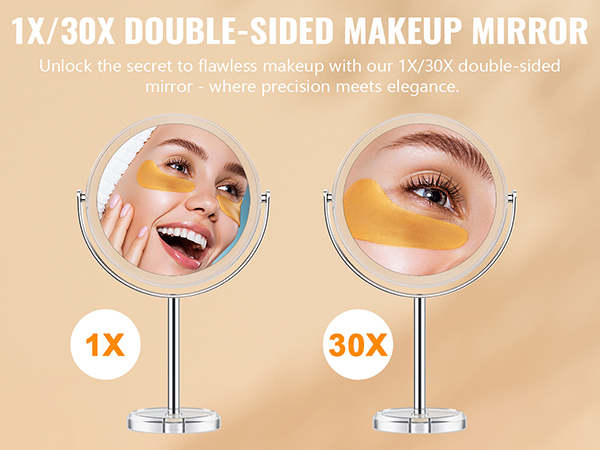1X/30X double-sided miror for makeup, eyebrow tweezing & shaving
