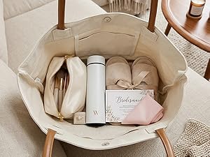Large capacity wedding tote bag interior with organization pockets for bridal essentials