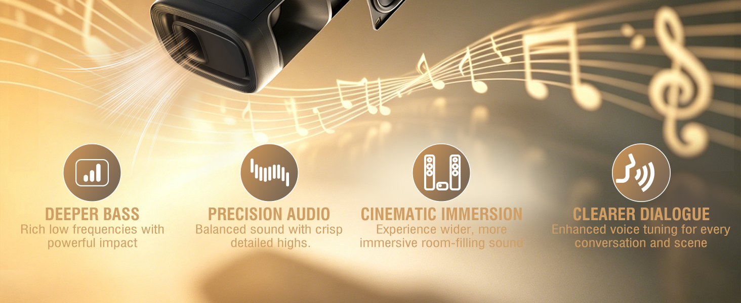 home theater soundbar with dynamic whale and wave visual effects for movies