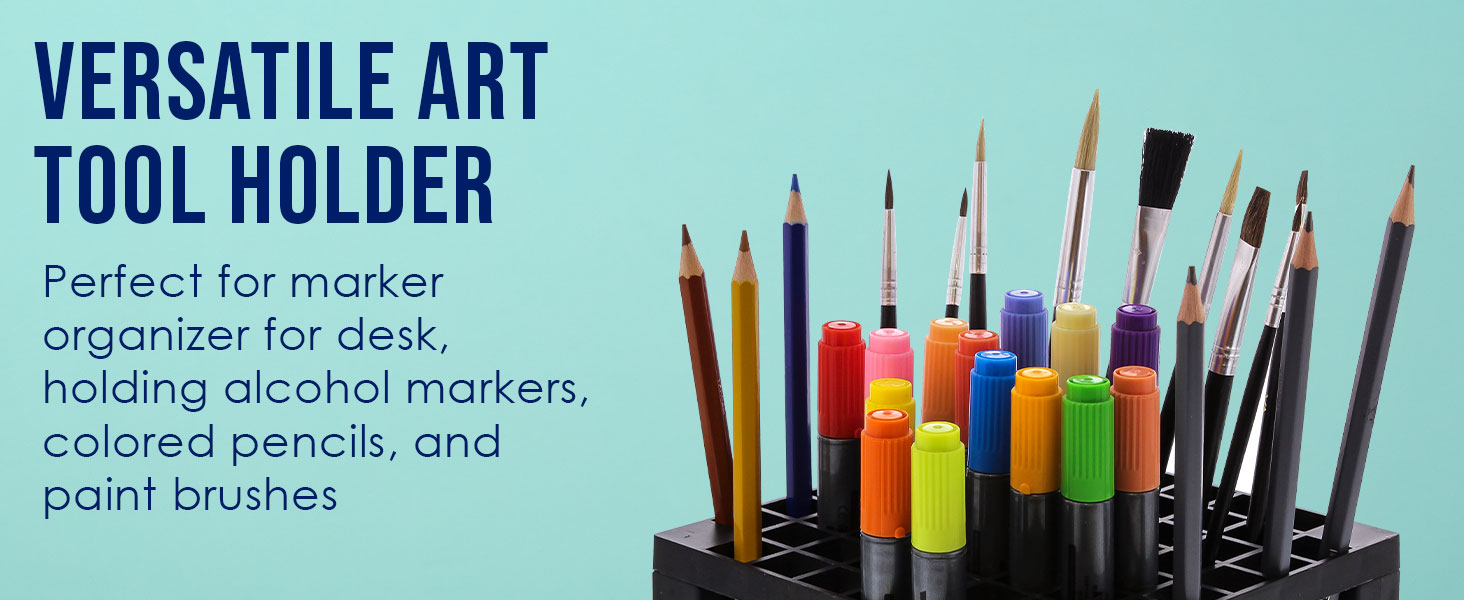 60-slot art tool holder organizes markers, brushes, pencils for artists, crafters, and students