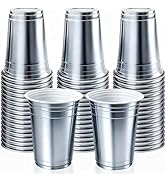 16 oz - 100 Count Metallic Plastic Cups, Disposable Plastic Party Cups for Easy Cleanup and Large...