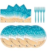 72PCS Beach Plates and Napkins, Ocean Waves Party Supplies Paper Plates and Napkins with Forks Di...