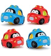 IOMDRWU Cartoon Push and Pull Cars for Toddlers, Red and Blue Toy Vehicles with Friendly Faces, 4...