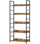 Ekisemio Book Shelf, 5 Tier Bookcase, Industrial Tall Bookshelf, Modern Bookcase Storage Organize...