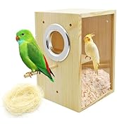 MUYG Parakeet Nesting Box,Transparent Bird Nest Boxs Natural Wooden Breeding Box with Coconut Fib...