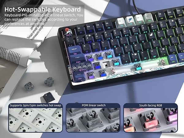 75% Keyboard with Color Multimedia Display Mechanical Gaming Keyboard Wired Hot Swappable
