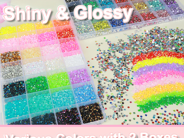 2 Boxes Rhinestones for Bedazzling Kit, 56 Colors 3MM Resin Flatback Gems
