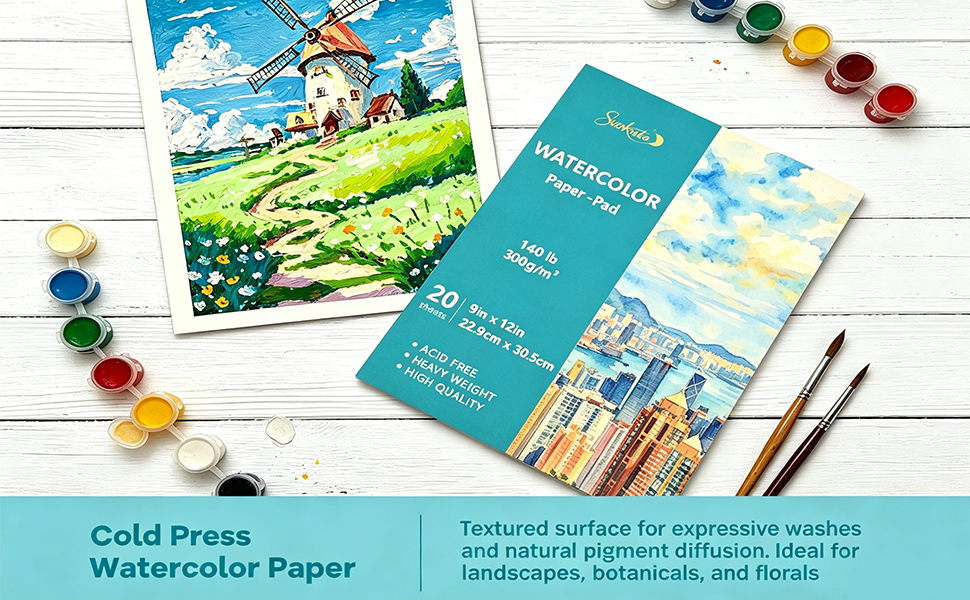 9x12 Watercolor book for Adults — Acid-Free Paper for Sketching & Drawing
