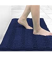 Grandaily Chenille Striped Bathroom Rug Mat, Extra Thick and Absorbent Bath Rugs, Non-Slip Soft P...
