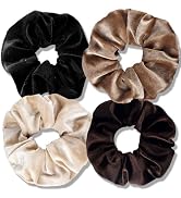 TUCEWP Velvet Scrunchies for Women Girls 4Pcs Large Brown Black Scrunchies Long Thick Curly Hair ...
