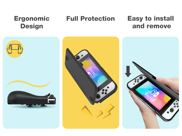 ProCase Flip Cover for Nintendo Switch OLED with 2 Pack Tempered Glass Screen Protectors