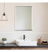 Ruomeng Wall Mirror Beveled Edge Frameless Mirror 20” x 28“ Wall Mounted Mirror for Bathroom Vani...