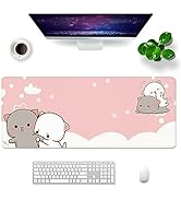 Amrgik Kawaii Large Mouse Pad Pink Gaming Mouse Pad Cat XL Cute Desk Mat 31.5x11.8x0.12 inch Larg...