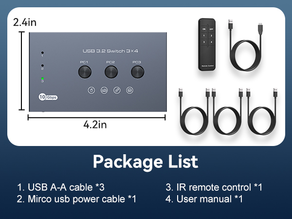 THXCDBID USB 3.2 Switch 3 PC Sharing 4 USB Port