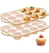 Fimary Silicone Muffin Pans for Baking 2 Pack, 2.6 Inch with Metal Reinforced Frame, Regular Size...