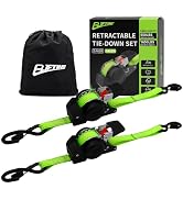 ELIFTING Retractable Ratchet Straps 2 Pack, 1 in x 10 ft Tie Downs, Green | Auto self retracting,...