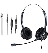 Telephone Headset with Microphone Noise Canceling, Binaural with RJ9 Jack & 3.5mm Connector for O...