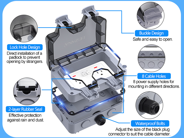 Waterproof Outdoor Outlet with Cover Weatherproof Double Socket Box for Home Improvement