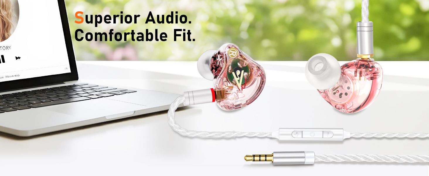 Audiovance Vibes 202M Pink Wired Earbuds - HiFi in Ear Monitor Headphones