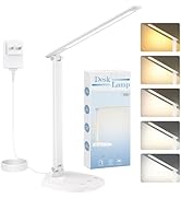 Desk Lamp with Charger, 10%-100% Stepless Dimmable & 5 Color Modes Study Lamp, Touch Control, 30-...