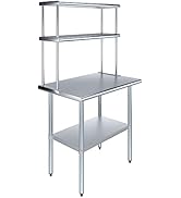 AmGood Stainless Steel Work Table with 12" Wide Double Tier Overshelf | Metal Kitchen Prep Table ...