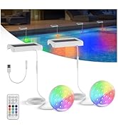 QOLNBY 2-in-1 Solar Pool Lights, USB Rechargeable Pool Lights with Remote, 4.55 Inch IP68 Waterpr...