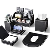 KINGFOM 5PCS Desk Organizer and Accessories Set, Pu Leather Office Supplies with Multifunction De...