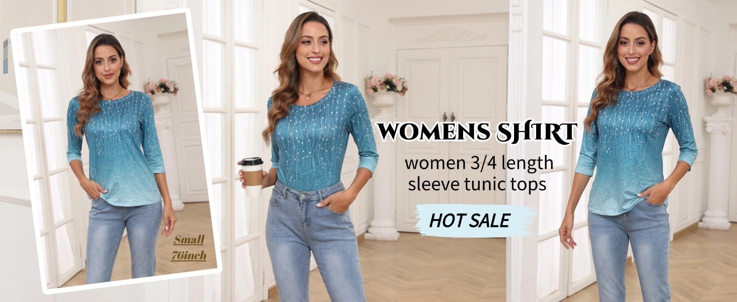 3/4 Sleeve Tops for Women