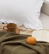 PHF Cotton Muslin Euro Sham Pillow Covers with Ruffle, 2 Pack 3-Layer Gauze 26x26 Pillow Covers, ...